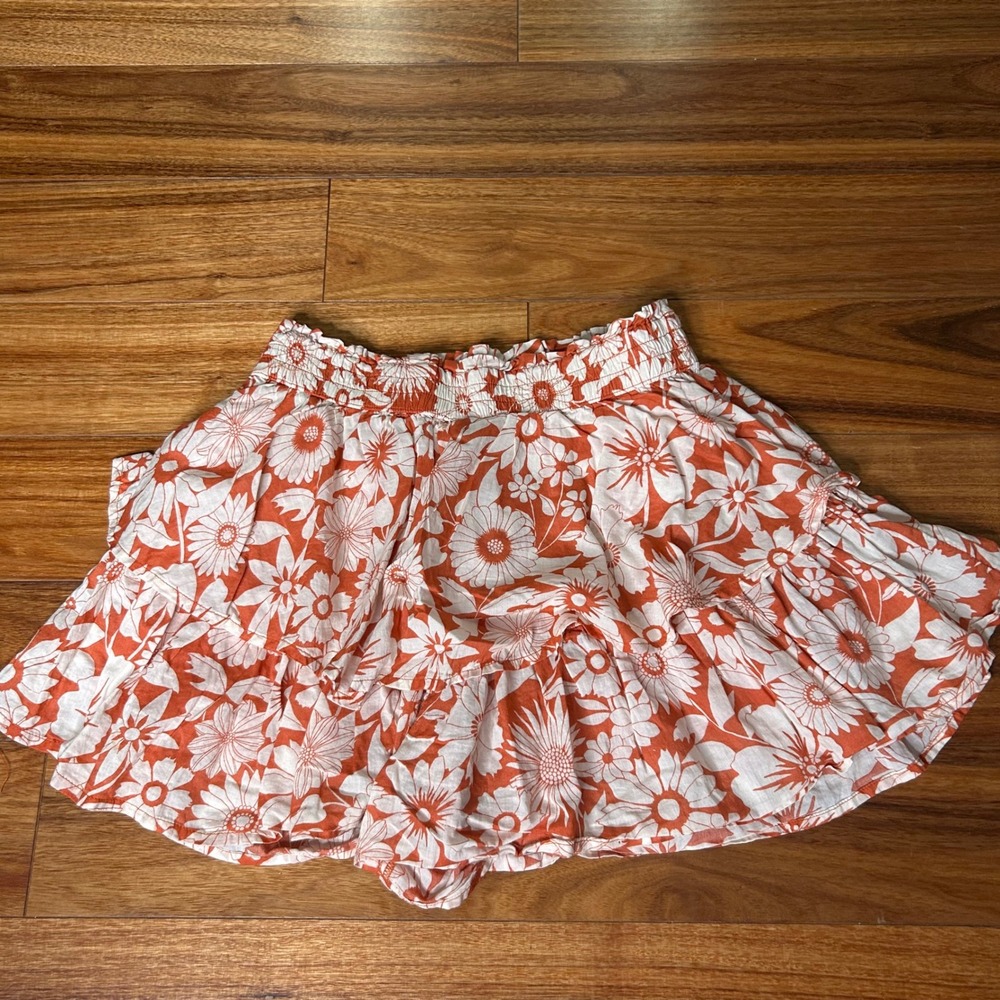 American Eagle Orange Floral Ruffle Mini Skirt‎ XS skort